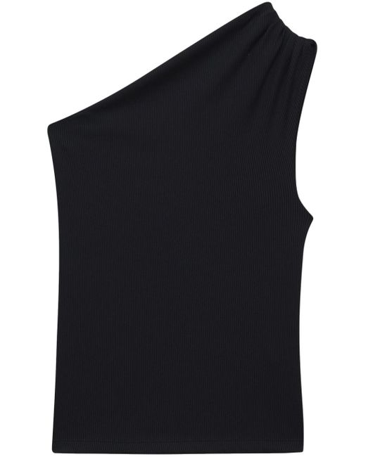 Anine Bing Camila One-shoulder Ribbed Top in Black | Lyst