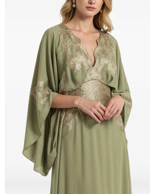 Saiid Kobeisy Green Embellished-Upper V-Neck Gown
