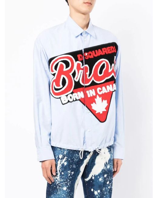DSquared² White Logo-Patch Long-Sleeve Shirt for men