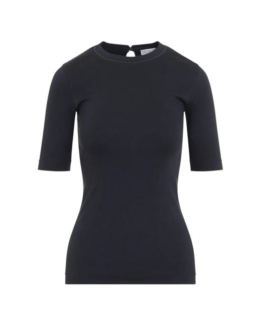 Brunello Cucinelli Blue Monili-Trim Short-Sleeve T-Shirt