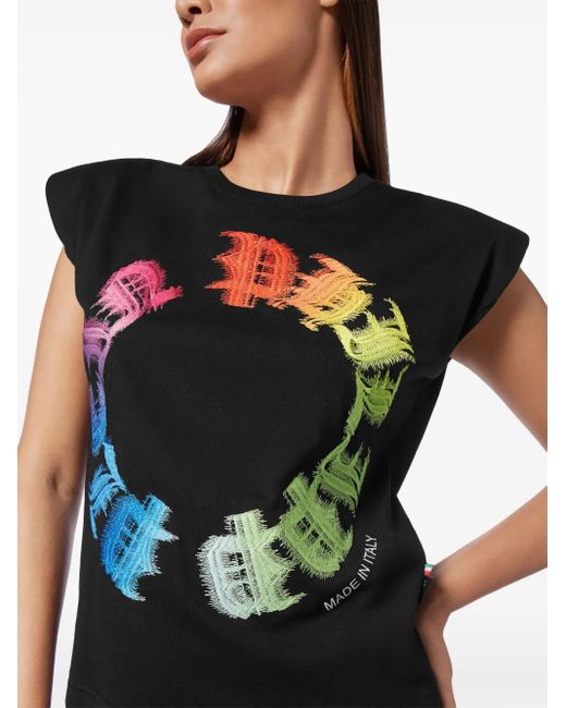 Philipp Plein Black Gothic-Print Tank Top