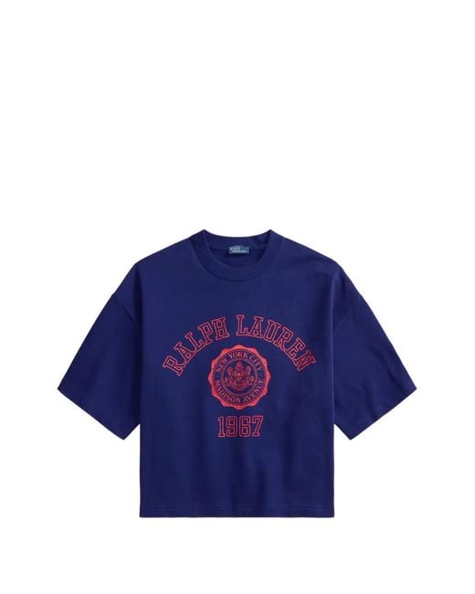 Polo Ralph Lauren Blue Logo-Print Drop-Shoulder T-Shirt