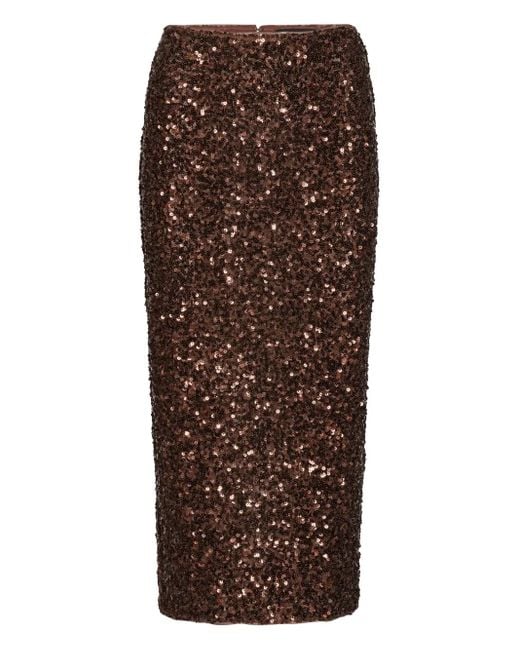 ROTATE BIRGER CHRISTENSEN Brown Sequin-Embellished Midi Pencil Skirt