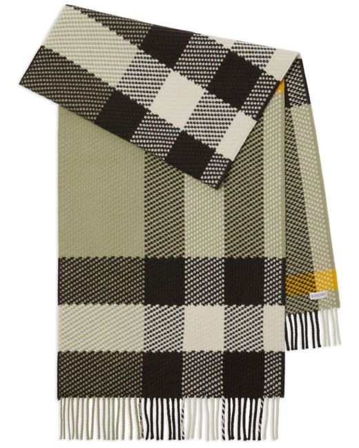Burberry Gray Check-pattern Wool Scarf
