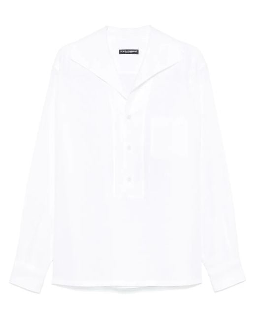 Dolce & Gabbana White Long-Sleeve Linen Shirt for men