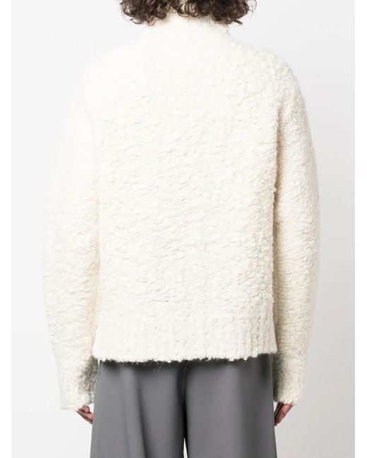 Jil Sander White High-Neck Zip-Up Shearling Jacket for men