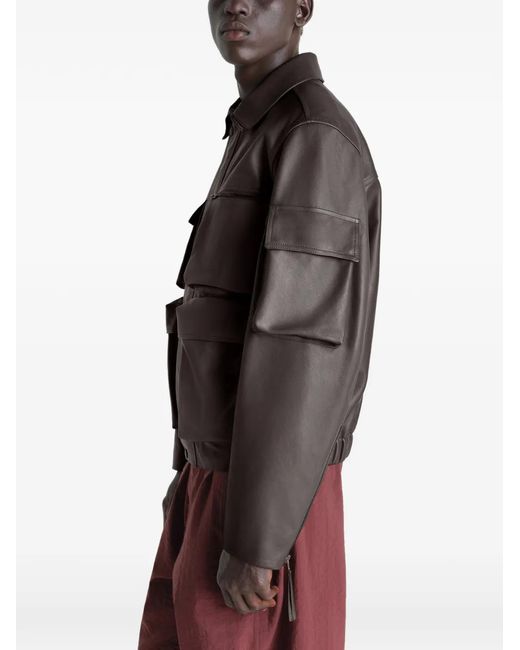 Lemaire Black Leather Blouson With Pockets