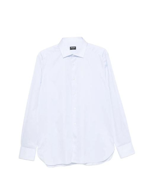 Zegna White Micro-Stripe Long-Sleeve Shirt for men