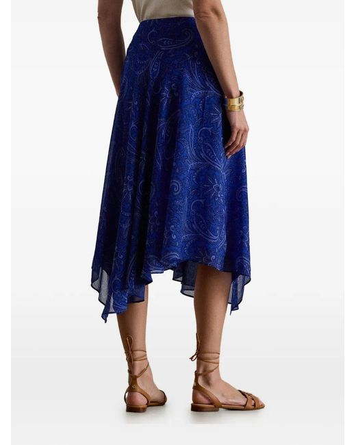 Ralph Lauren Blue Paisley-Print Midi Skirt