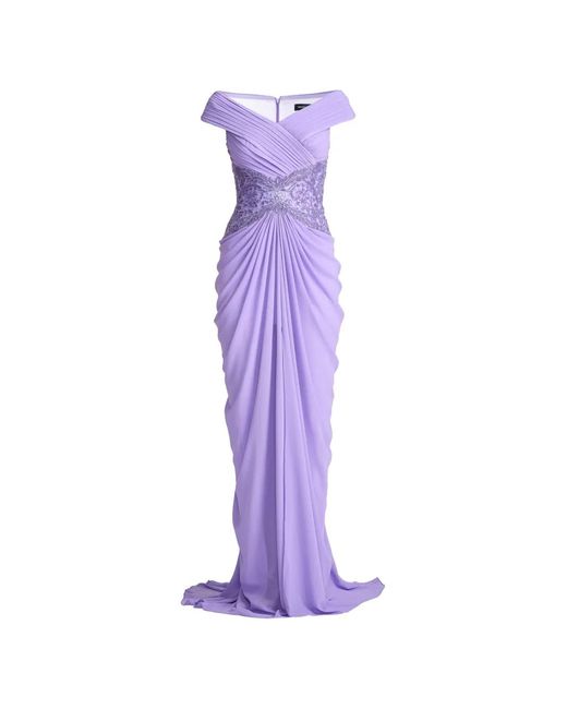 Tadashi Shoji Purple Draped Embroidered Dress