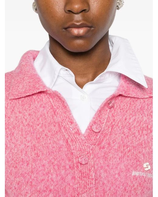 ShuShu/Tong Pink Polo-Collar Cardigan
