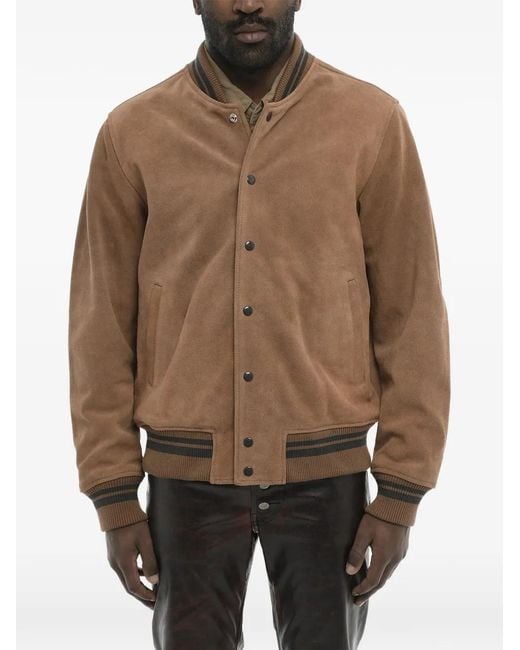 DIESEL Brown Suede Logo-Patch Bomber Jacket for men