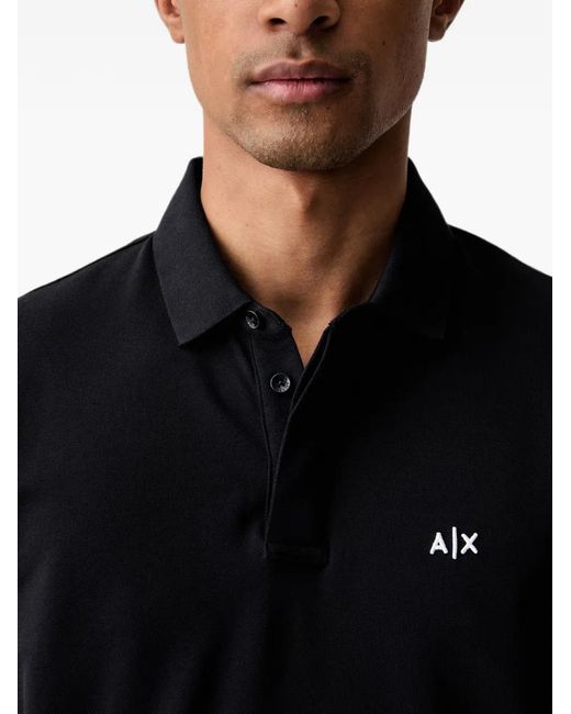 ARMANI EXCHANGE Black Logo-Print Piqué Polo Shirt for men
