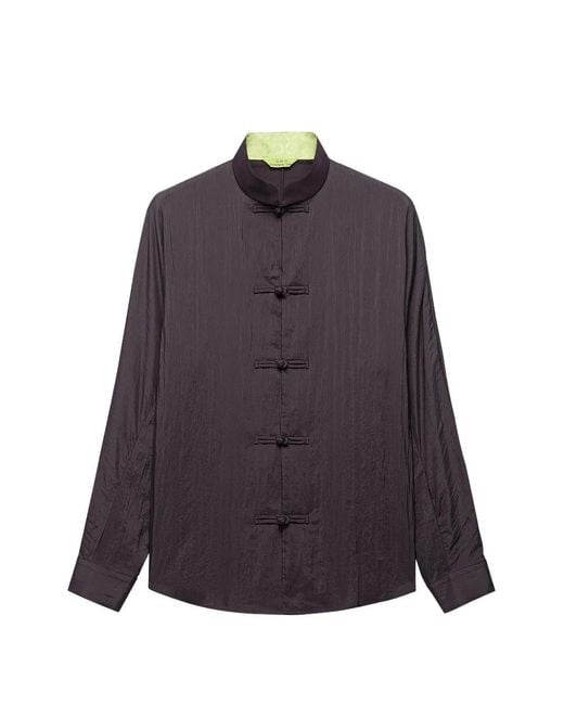 Shanghai Tang Purple Fortune Frog-Fastening Shirt for men