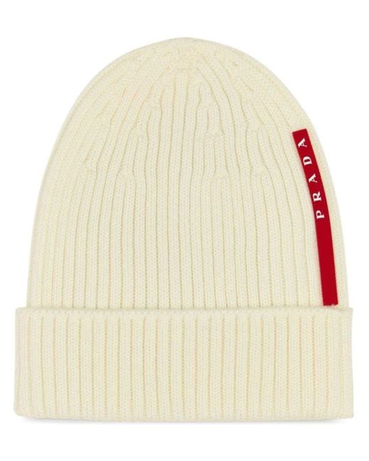 Prada Beanie Mit Logo-Patch in Natural für Herren