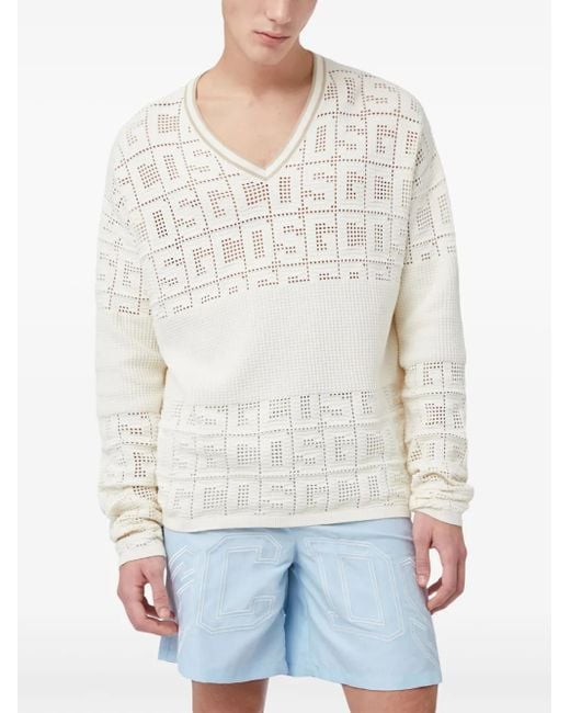 Gcds White Monogram-Macramé Jumper for men