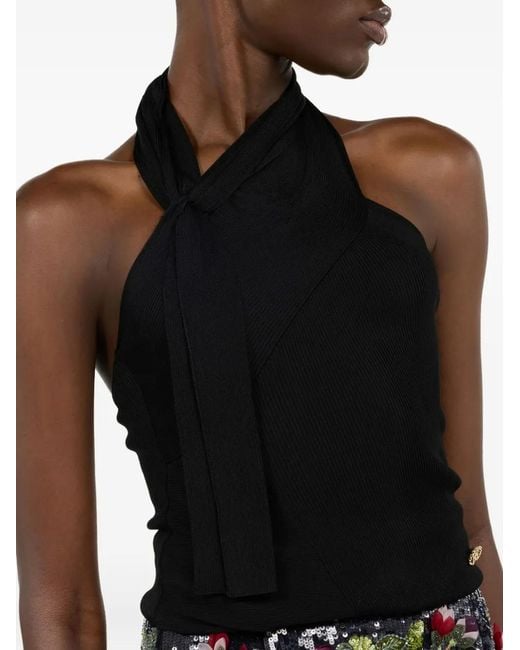 Roberto Cavalli Black Open-Shoulder Knitted Top