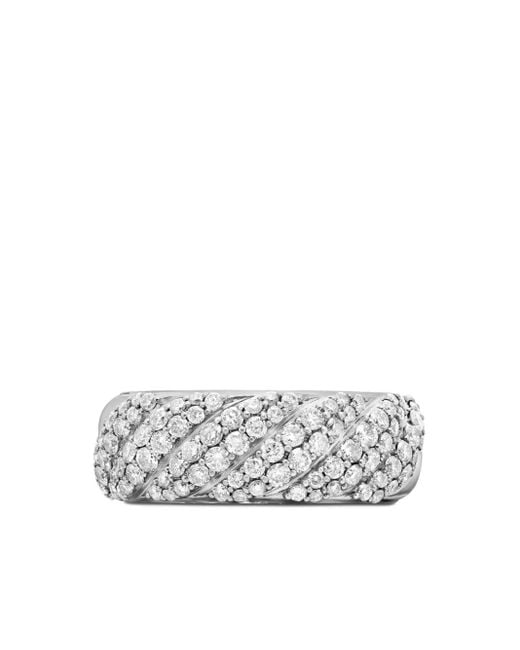 David Yurman White Sterling Sculpted Cable Diamond Band Ring (7.5Mm)