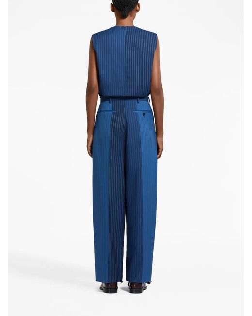 Marni Blue Pinstriped Straight-Leg Trousers