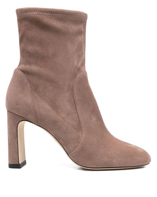 Stuart Weitzman 90 Mm Enkellaarzen Met Blokhak in het Brown