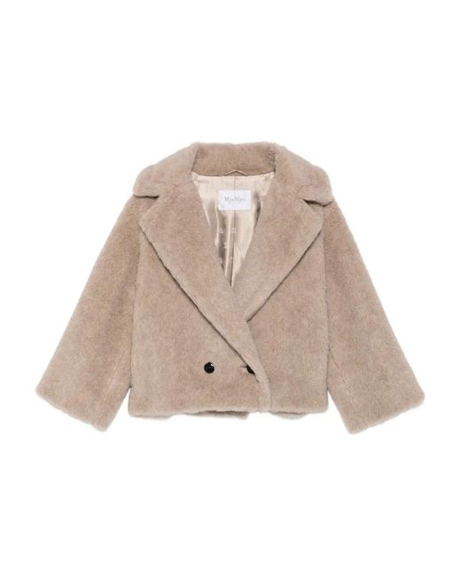 Wide Lapel Double-Breasted Short Coat Max Mara en coloris Natural