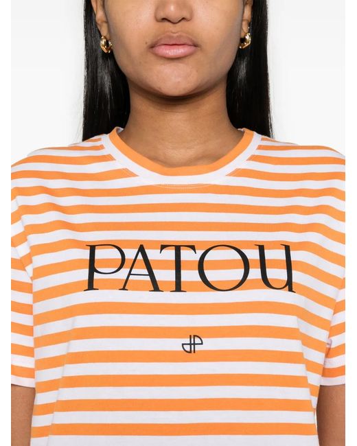 Patou Orange T-Shirt Rayé À Logo Imprimé