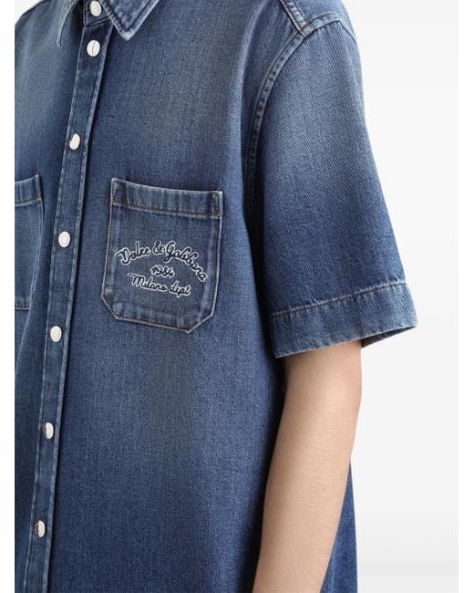 メンズ Dolce & Gabbana ショートスリーブ デニムシャツ Blue