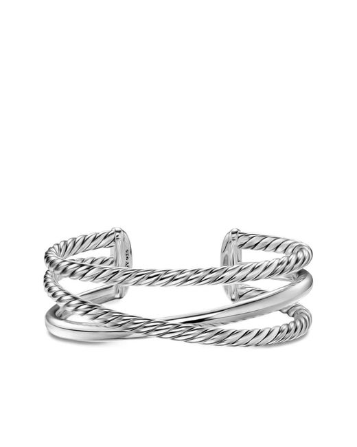 David Yurman White Sterling Bold Crossover Three Row Cuff Bracelet