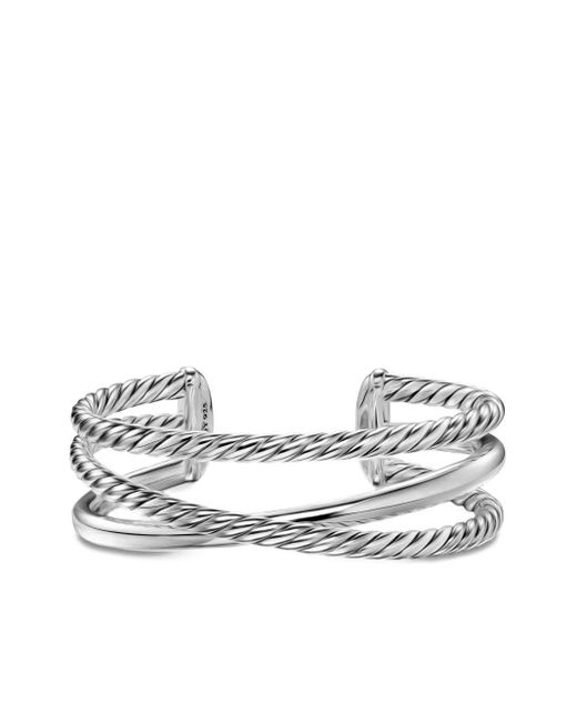 David Yurman White Sterling Bold Crossover Three Row Cuff Bracelet
