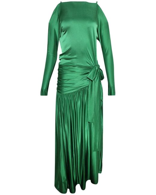 Rabanne Green Gathered Satin Dress