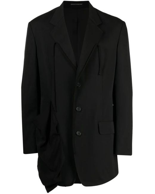 Yohji Yamamoto Black Notched-Lapels Wool Blazer for men