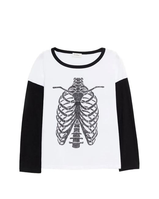 Second/Layer White Long-Sleeved Skeleton-Print T-Shirt for men