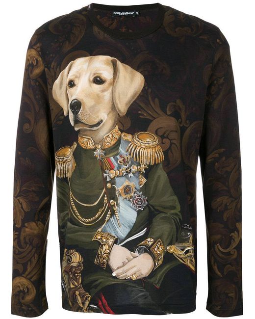 Dolce & Gabbana Brown Dog Soldier Print Top for men