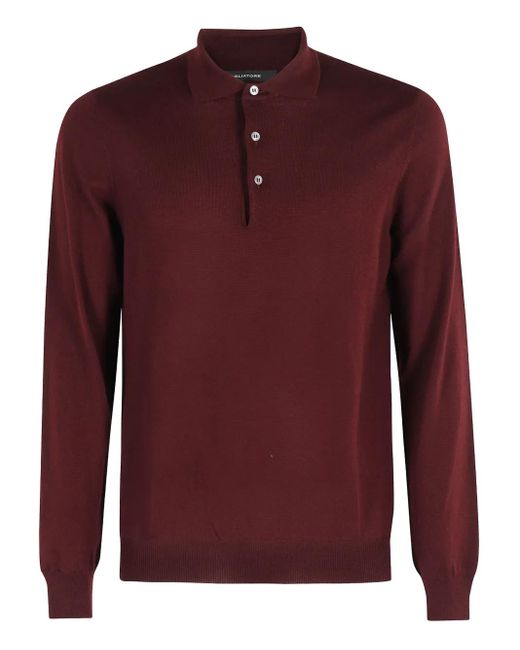 Tagliatore Red Long-Sleeve Wool Polo Shirt for men