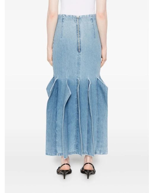 A.W.A.K.E. MODE Blue Structured-Hem Midi Denim Skirt