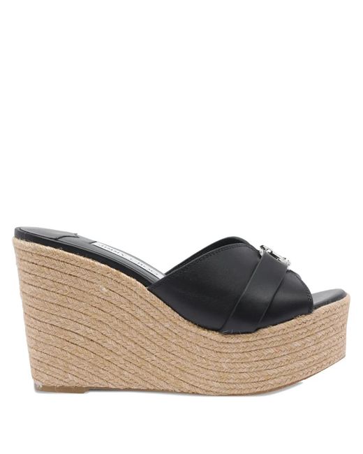 Jimmy Choo Brown 100Mm Leather Wedge Espadrille Sandals