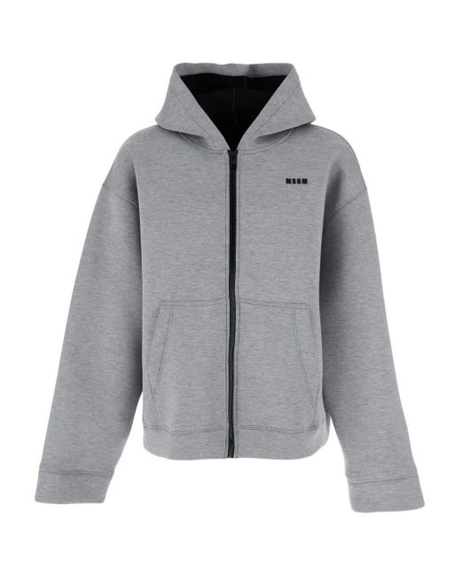 MSGM Gray Hooded Zip-Up Jacket for men