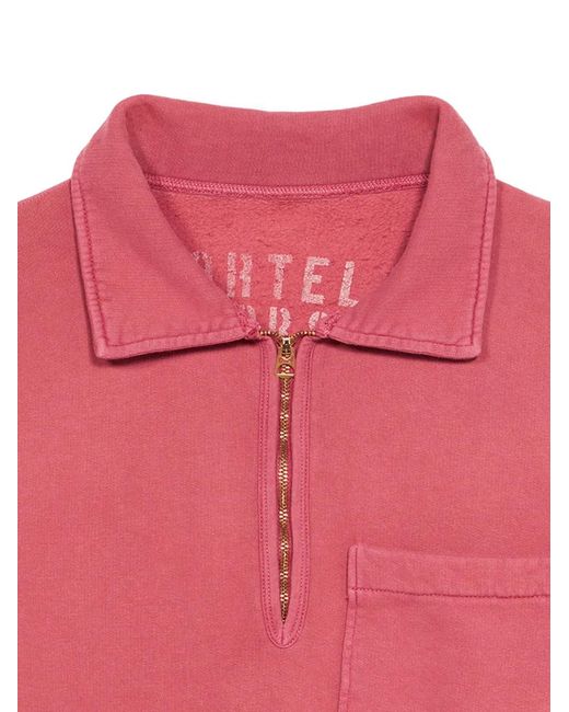 Fortela Pink Polo-Collar Pocket Zip-Up Polo Shirt for men