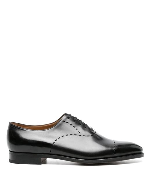 John Lobb Black Debossed-Detailing Leather Oxford Shoes for men