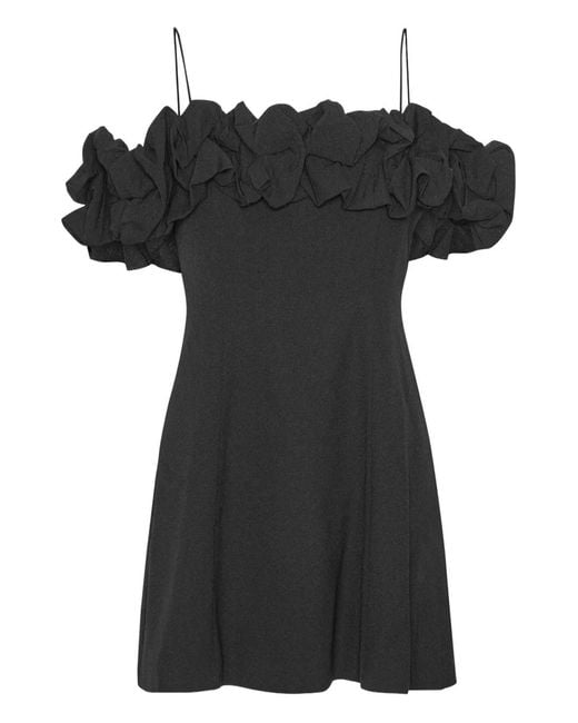 ROTATE BIRGER CHRISTENSEN Black A-Line Mini Dress With Off-Shoulder Ruffled Detail