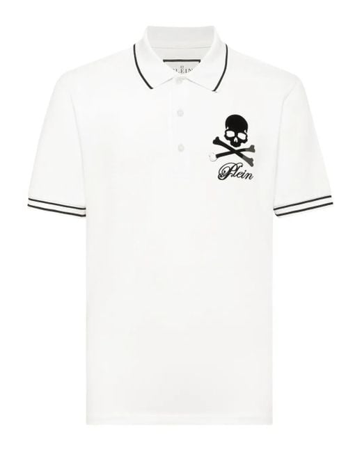 Philipp Plein White Skull-And-Bones Piqué Polo Shirt for men