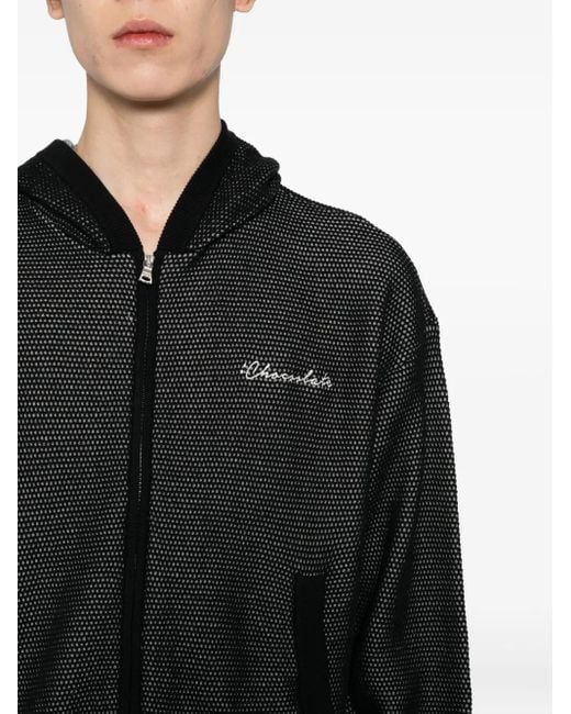 Chocoolate Black Mesh-Panel Zip-Up Hoodie for men
