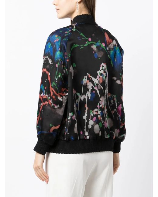 Shiatzy Chen Black See-Through Printed Silk Jacket