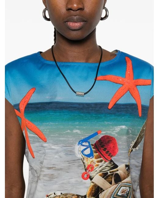 The Artistylist Blue Starfish Turtle-Print Blouse