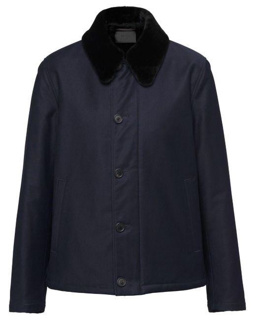 Prada Blue Shearling-collar Blouson Jacket for men