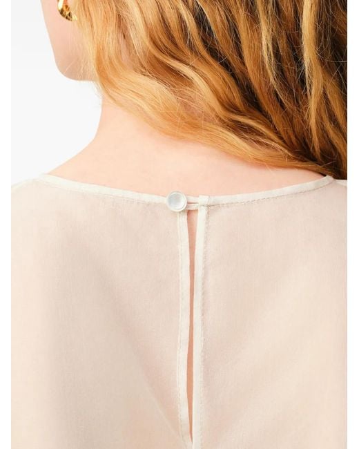 AMI White Silk Short Sleeves Sheer With Undertop Top