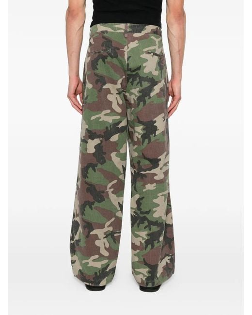 Stay Human On Earth Green Camouflage-Print Trousers for men