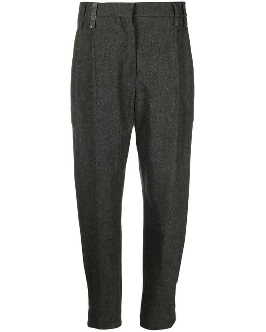 Brunello Cucinelli Gray Flanel Wool Trousers With Precious Detail