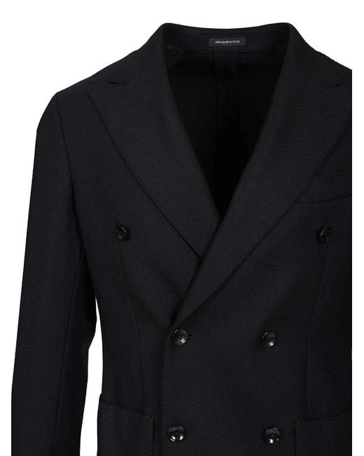 Al Duca D'aosta Blue Double-Breasted Peak-Lapel Blazer for men
