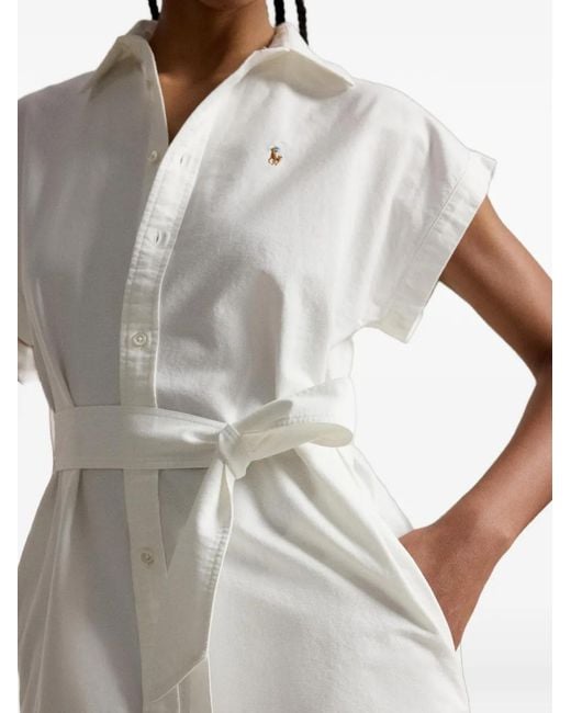 Polo Ralph Lauren White Midi Belted Shirt Dress